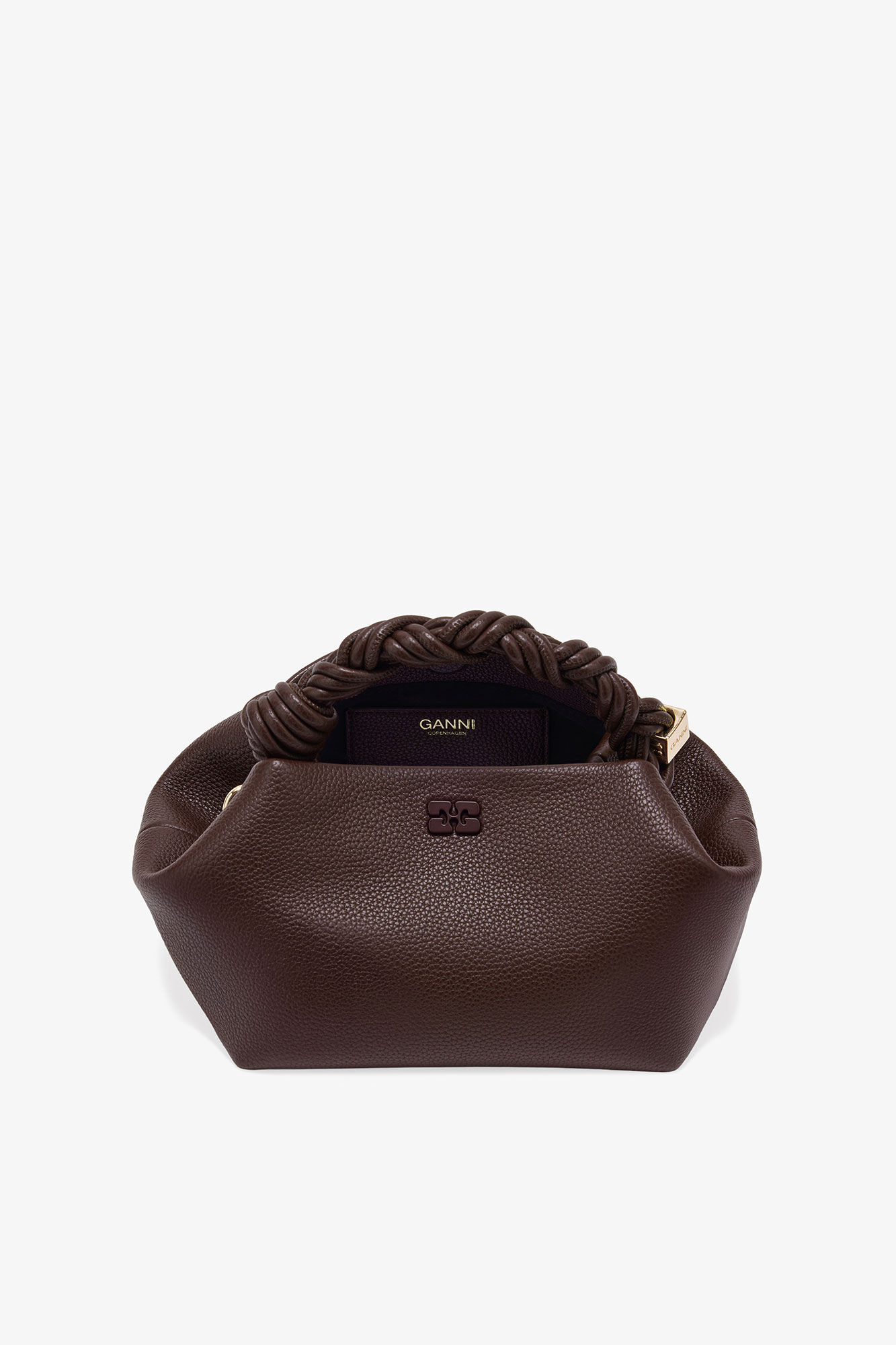 Brown Grained Small GANNI Bou Bag, Polyurethane, in colour Chicory Coffee - 3 - GANNI