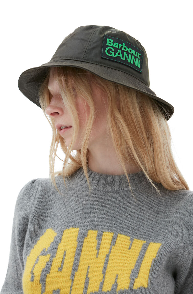GANNI X Barbour Bucket Hat , Cotton, in colour Dark Green - 2 - GANNI