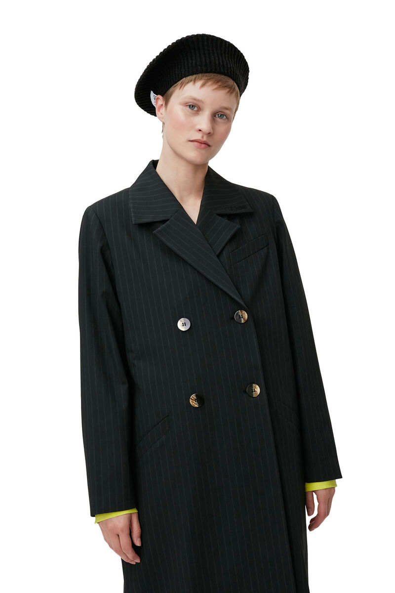 Stretch Stripe Coat, Elastane, in colour Black - 3 - GANNI