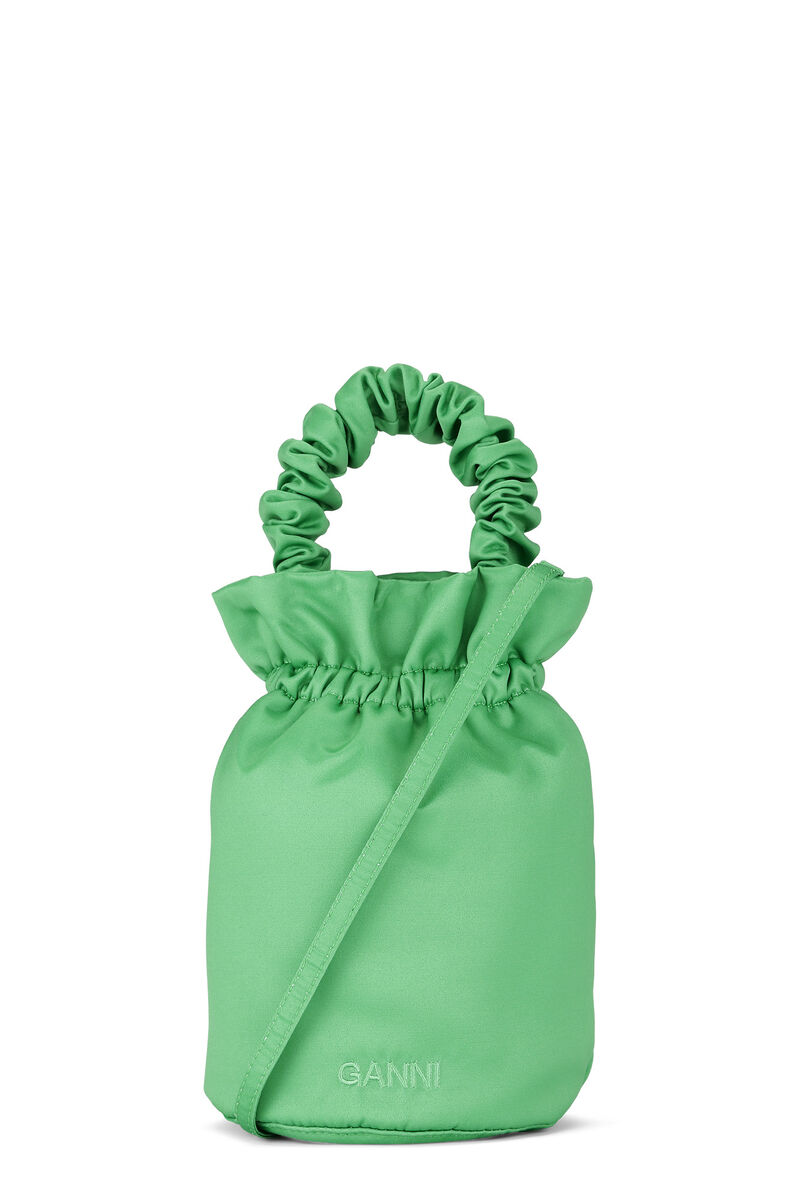 Ruched Top Handle Bag, Polyester, in colour Kelly Green - 1 - GANNI