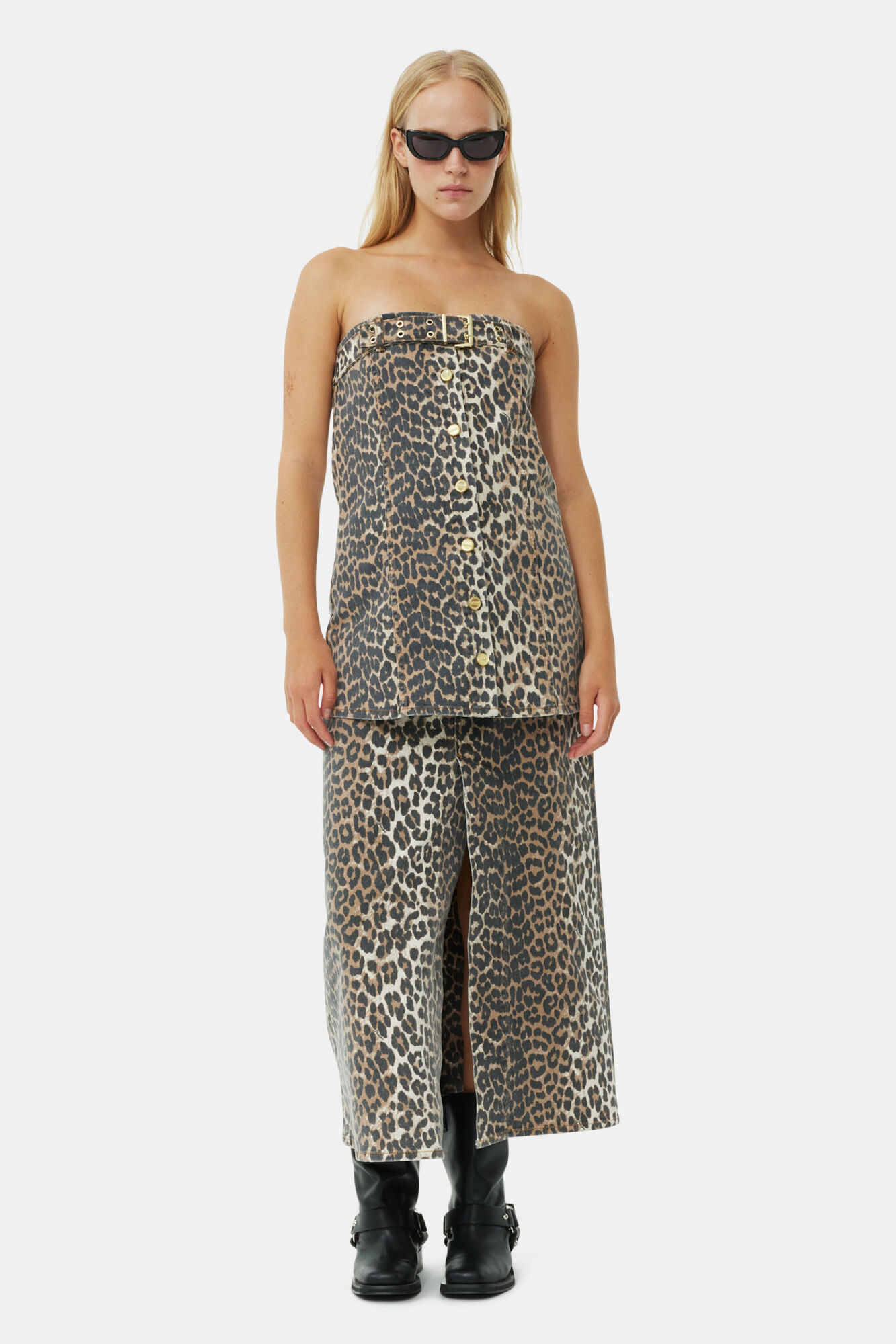 Leopard Denim-Topp, Cotton, in colour Leopard - 2 - GANNI