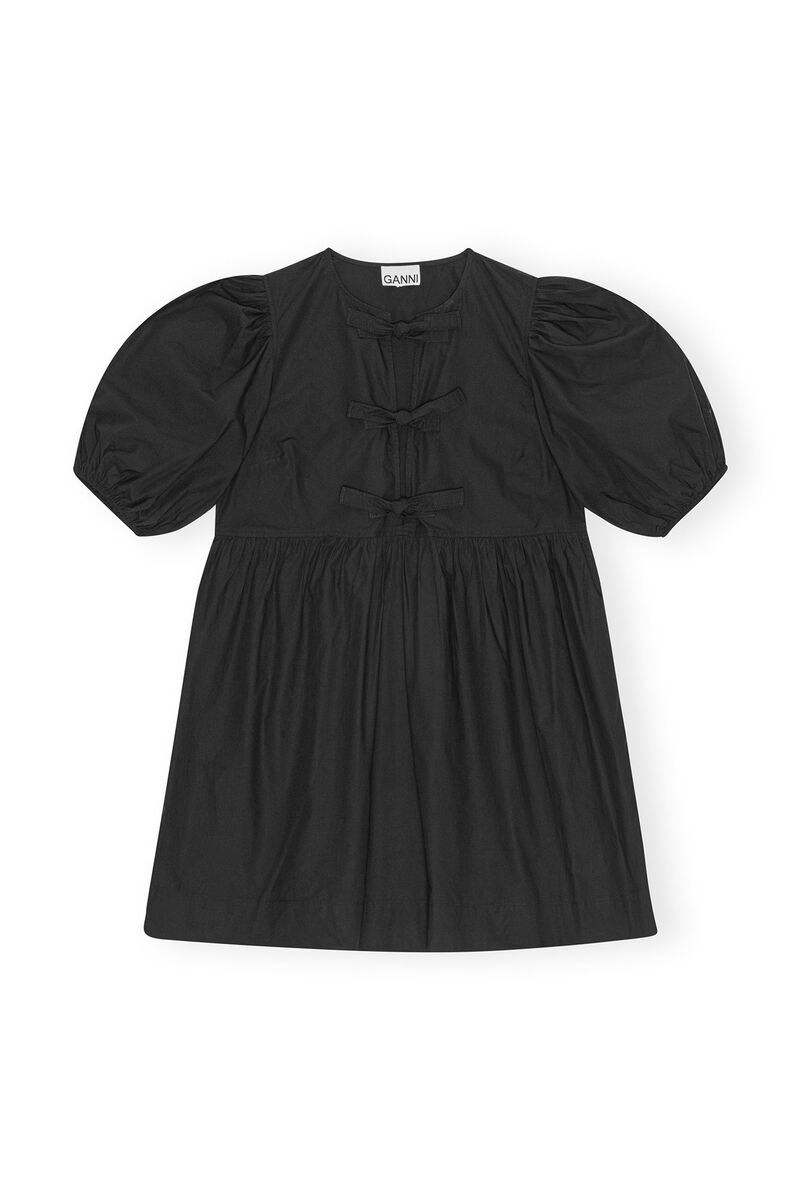 Black Cotton Poplin Tie String Mini Kleid, Cotton, in colour Black - 1 - GANNI