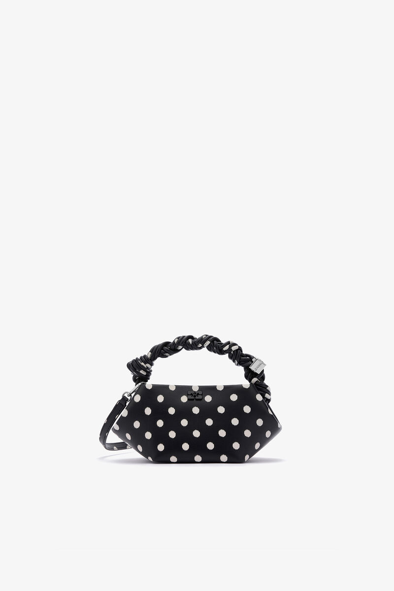 Polka-Dot Mini Bou Bag, Recycled Leather, in colour Black - 1 - GANNI
