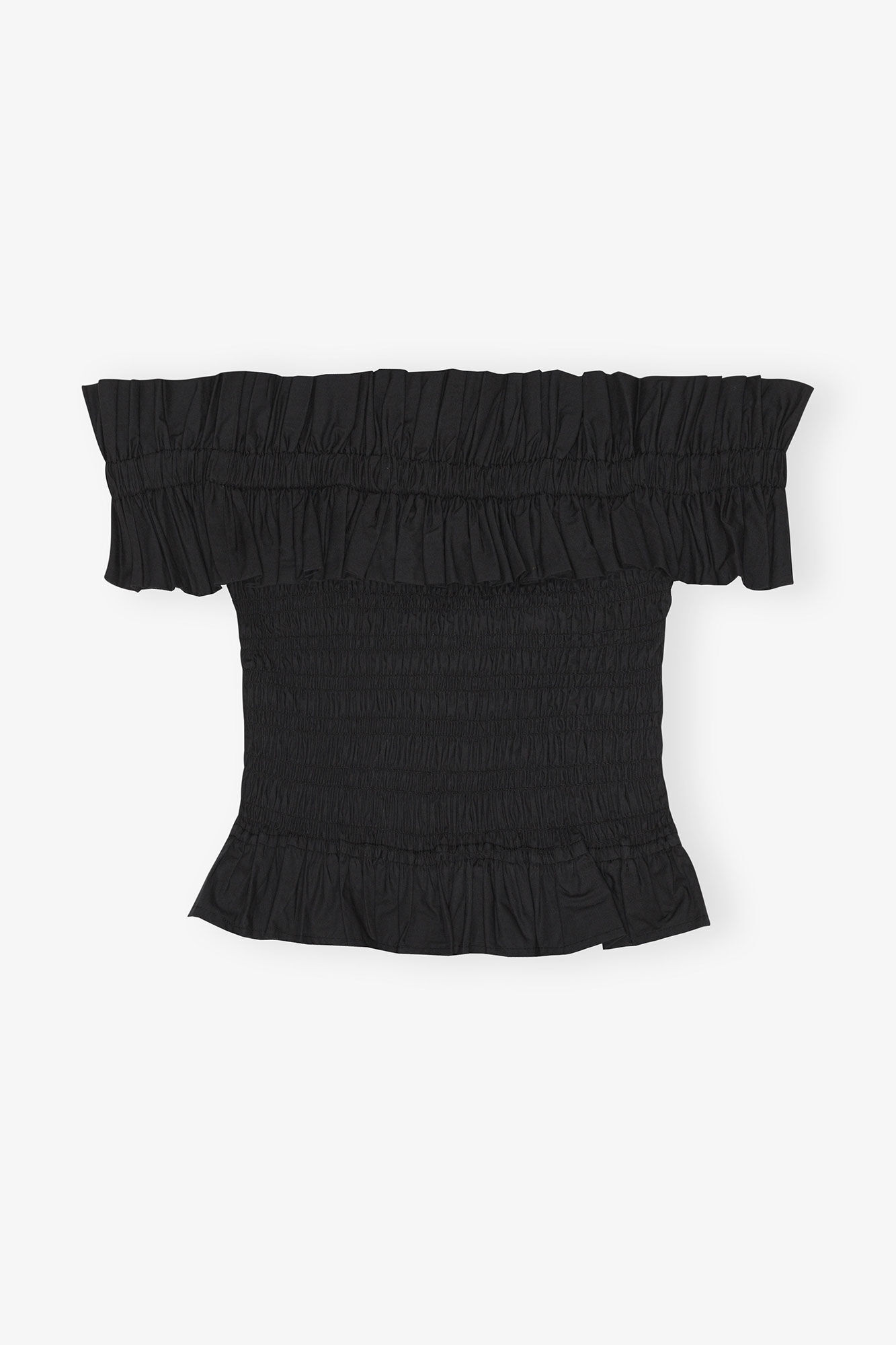 Cotton Poplin Off-Shoulder Smock Top, Cotton, in colour Black - 2 - GANNI