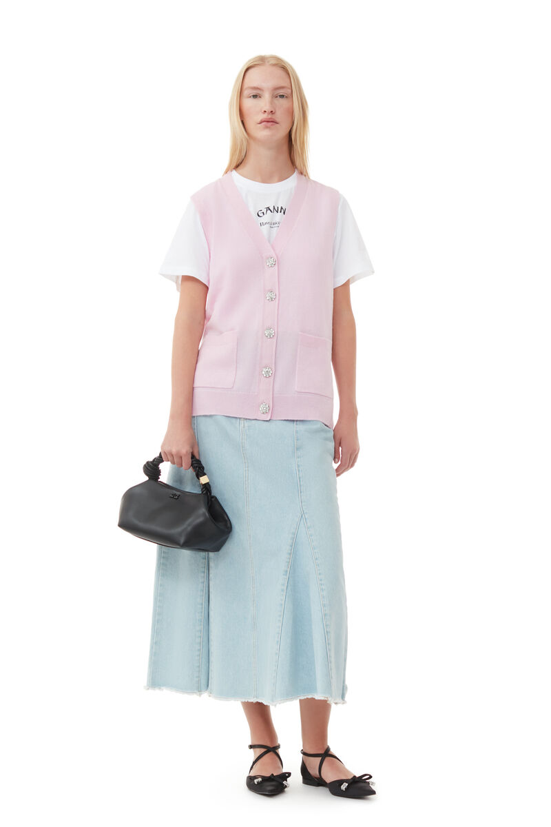 Cashmere Mix Button Vest, Cashmere, in colour Pink Tulle - 2 - GANNI