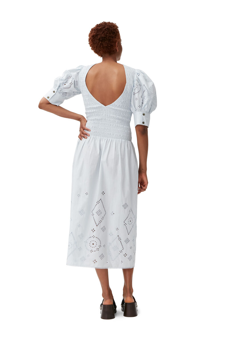Broderie Anglaise Midi Dress, Cotton, in colour Illusion Blue - 2 - GANNI