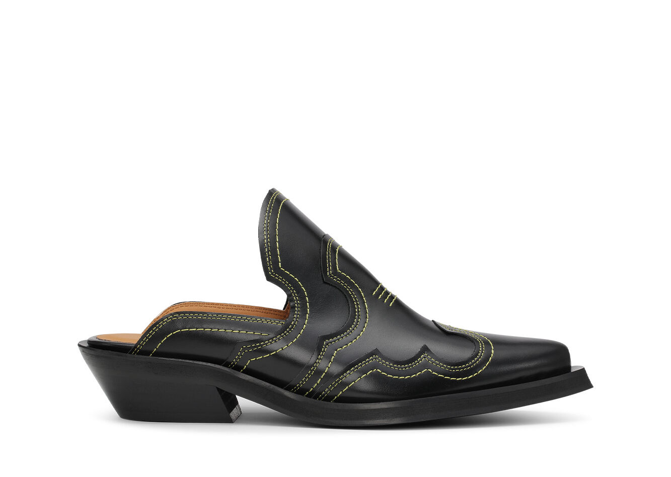 Mules brodées Western, Calf Leather, in colour Black/Yellow - 1 - GANNI