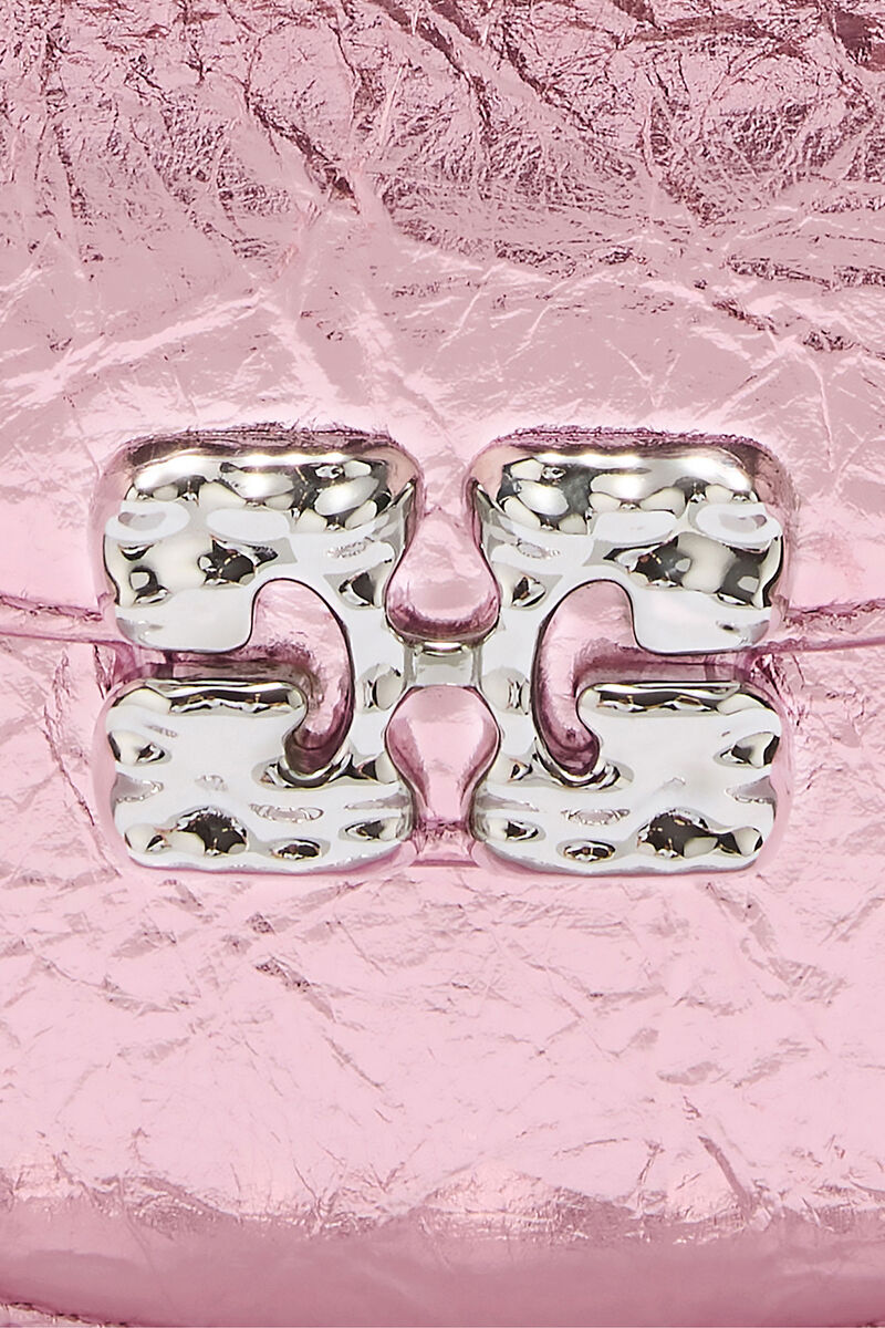 Lulu Wallet On Chain in Metallic, Polyurethane, in colour Silver Pink - 3 - GANNI