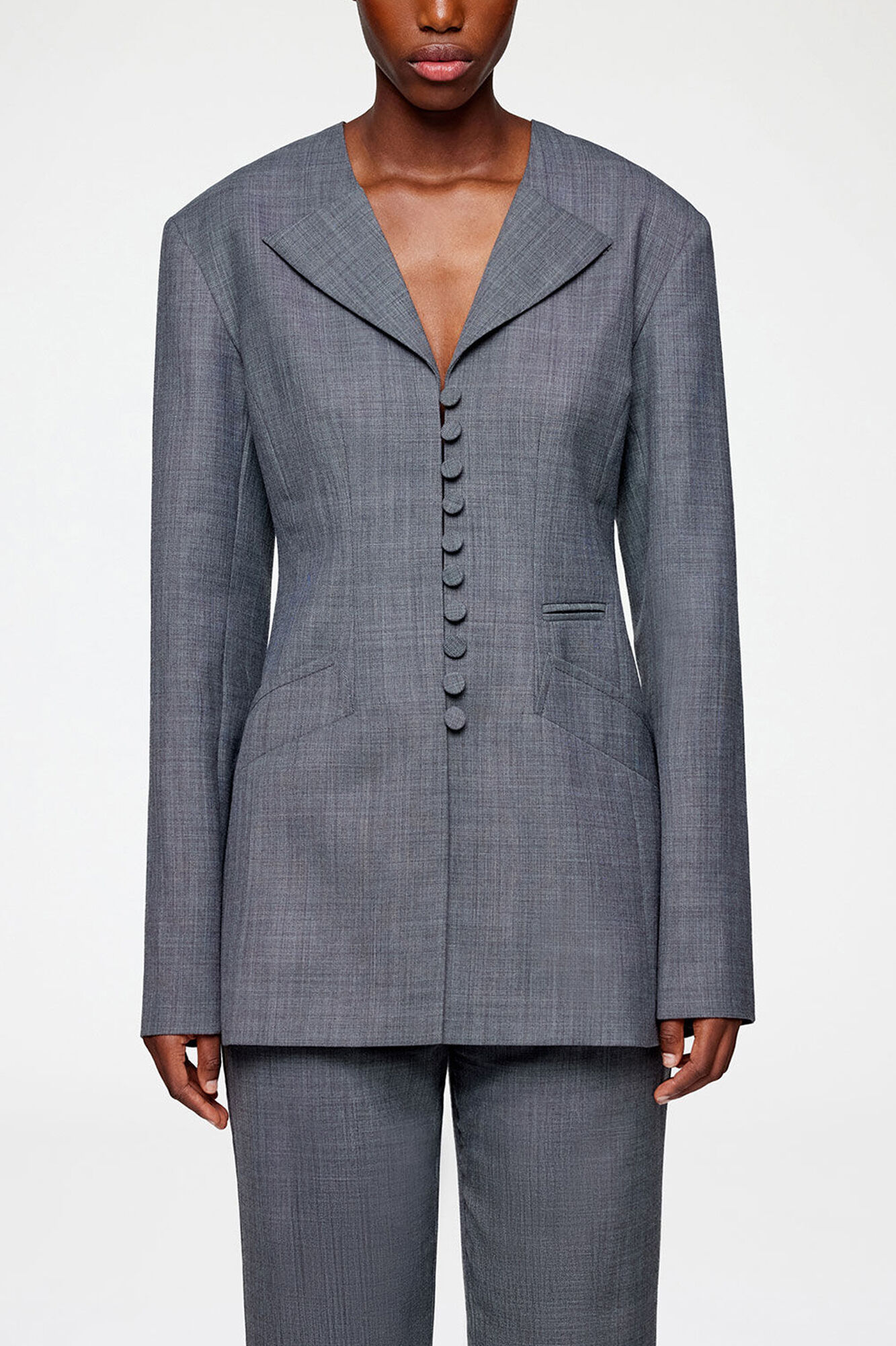 Blazer in Grey Wool Melange, Wool, in colour Phantom - 2 - GANNI