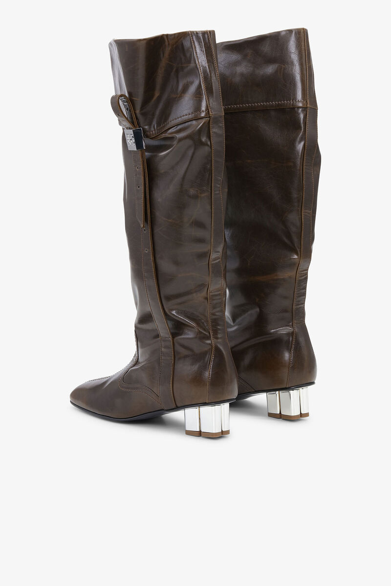 Dark Olive Slouchy Knee Boots, Cotton, in colour Dark Olive - 3 - GANNI