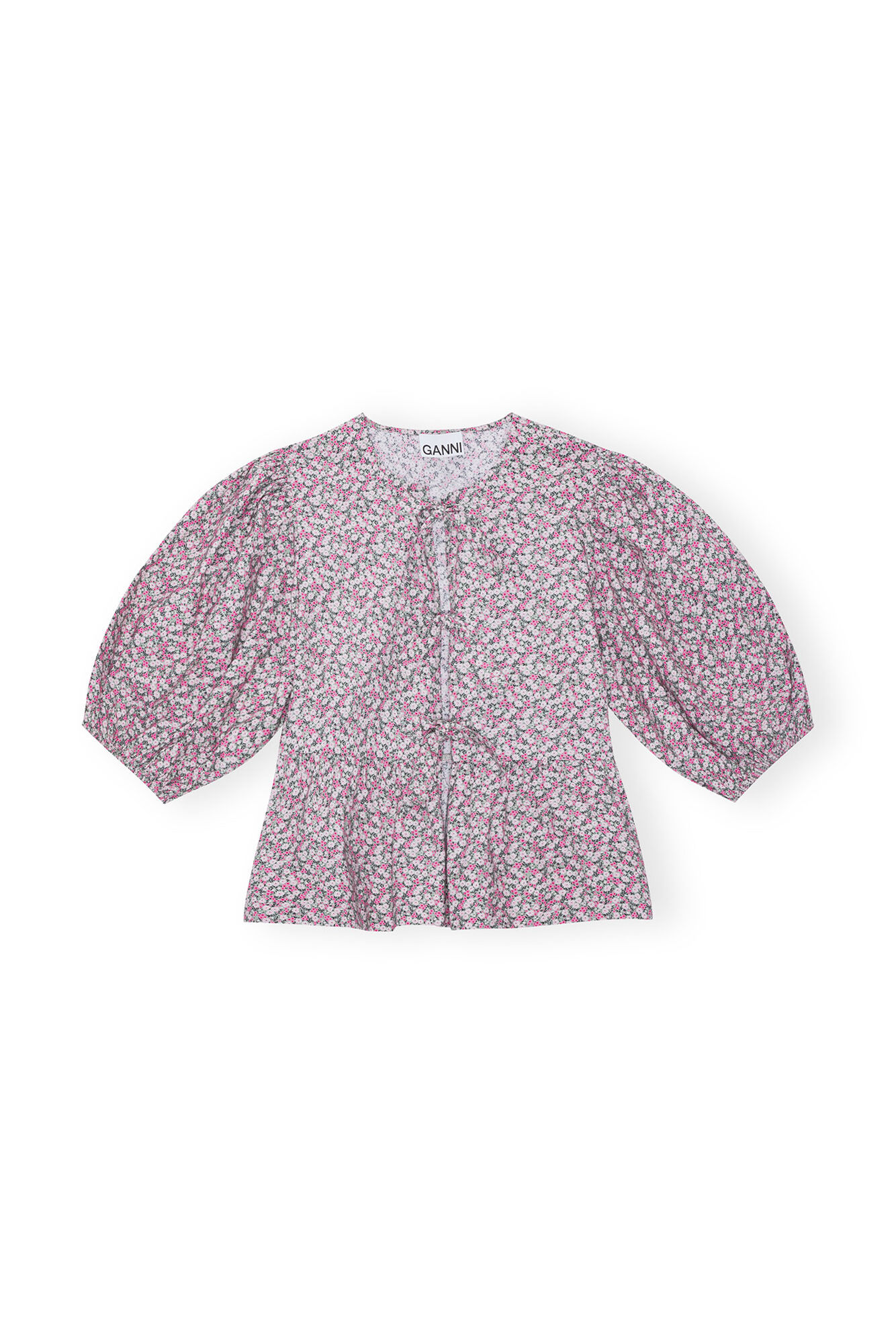 Floral Cotton Poplin Blouse, Cotton, in colour Frost Gray - 1 - GANNI