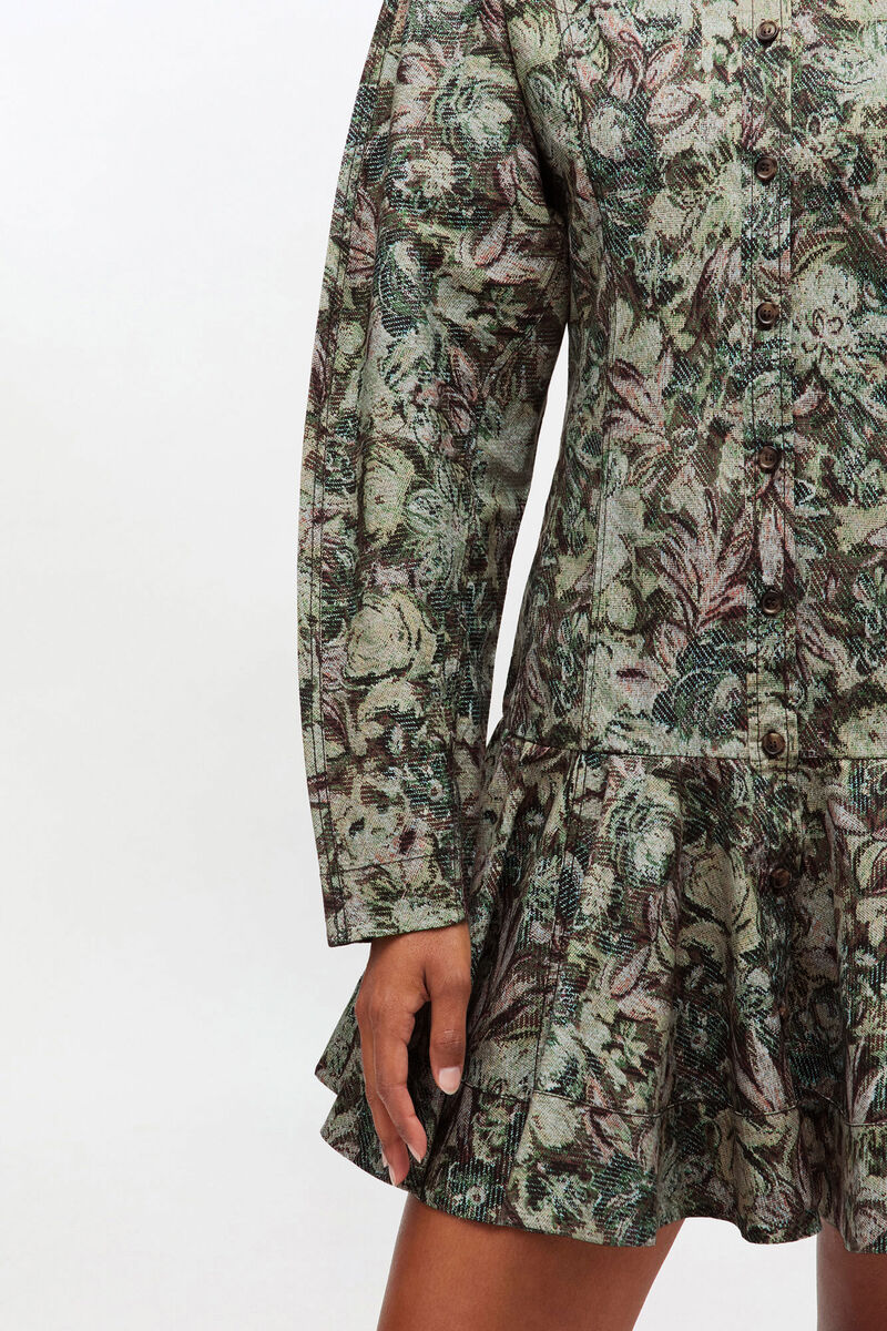 Tapestry Floral Shirt Dress, Organic Cotton, in colour Jadeite - 3 - GANNI