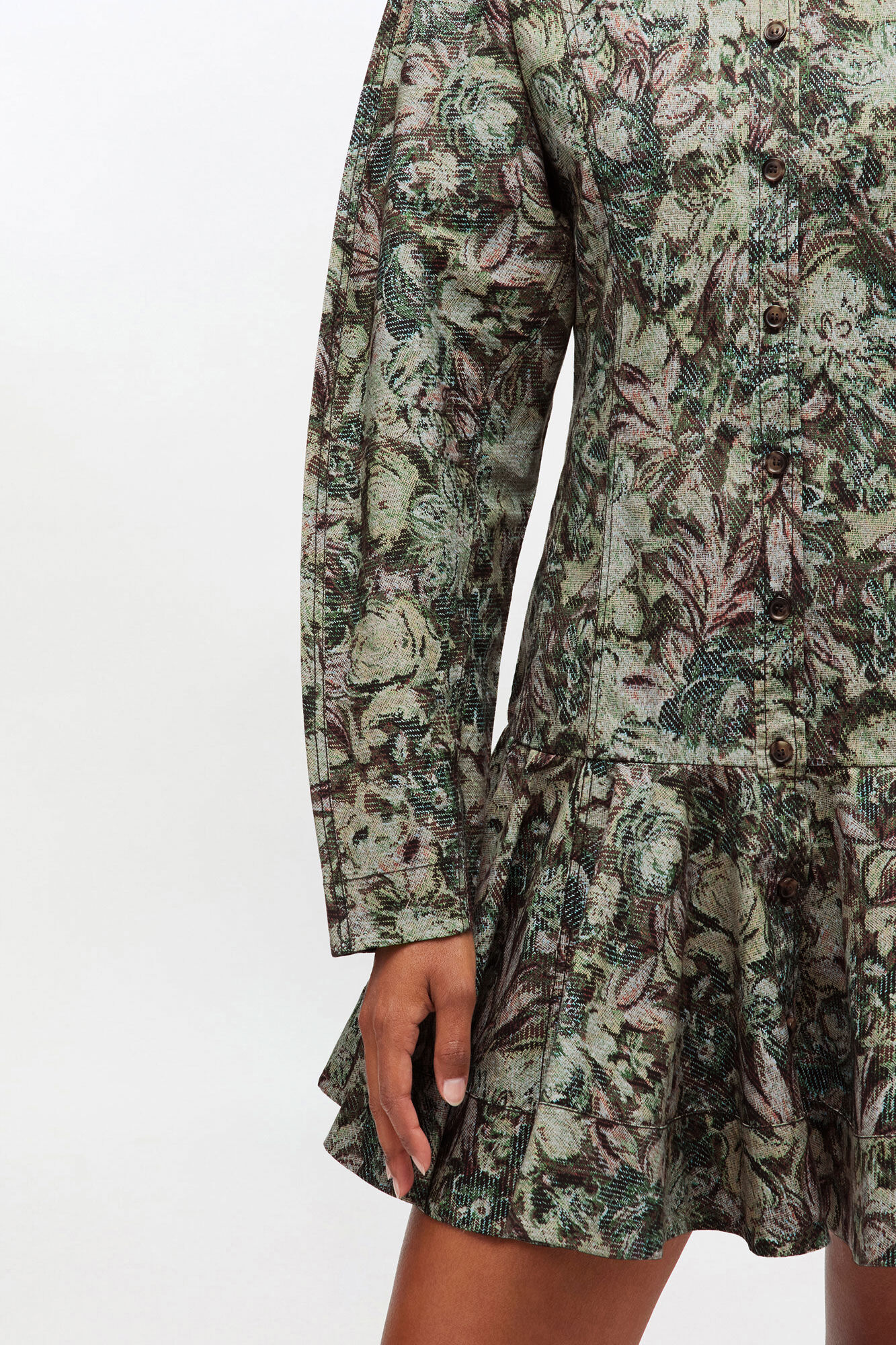 Tapestry Floral Shirt Dress, Organic Cotton, in colour Jadeite - 3 - GANNI