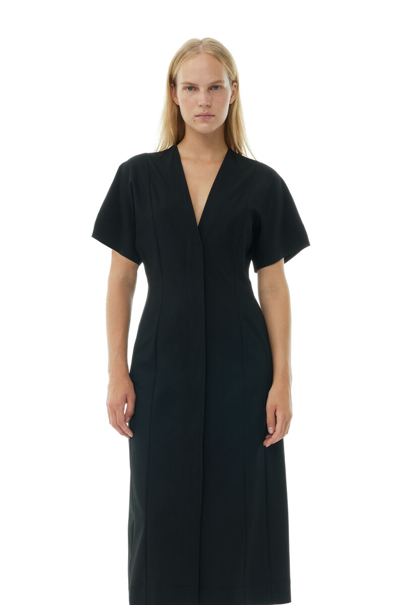 Black Drapey Melange Midi klänning, Elastane, in colour Black - 2 - GANNI