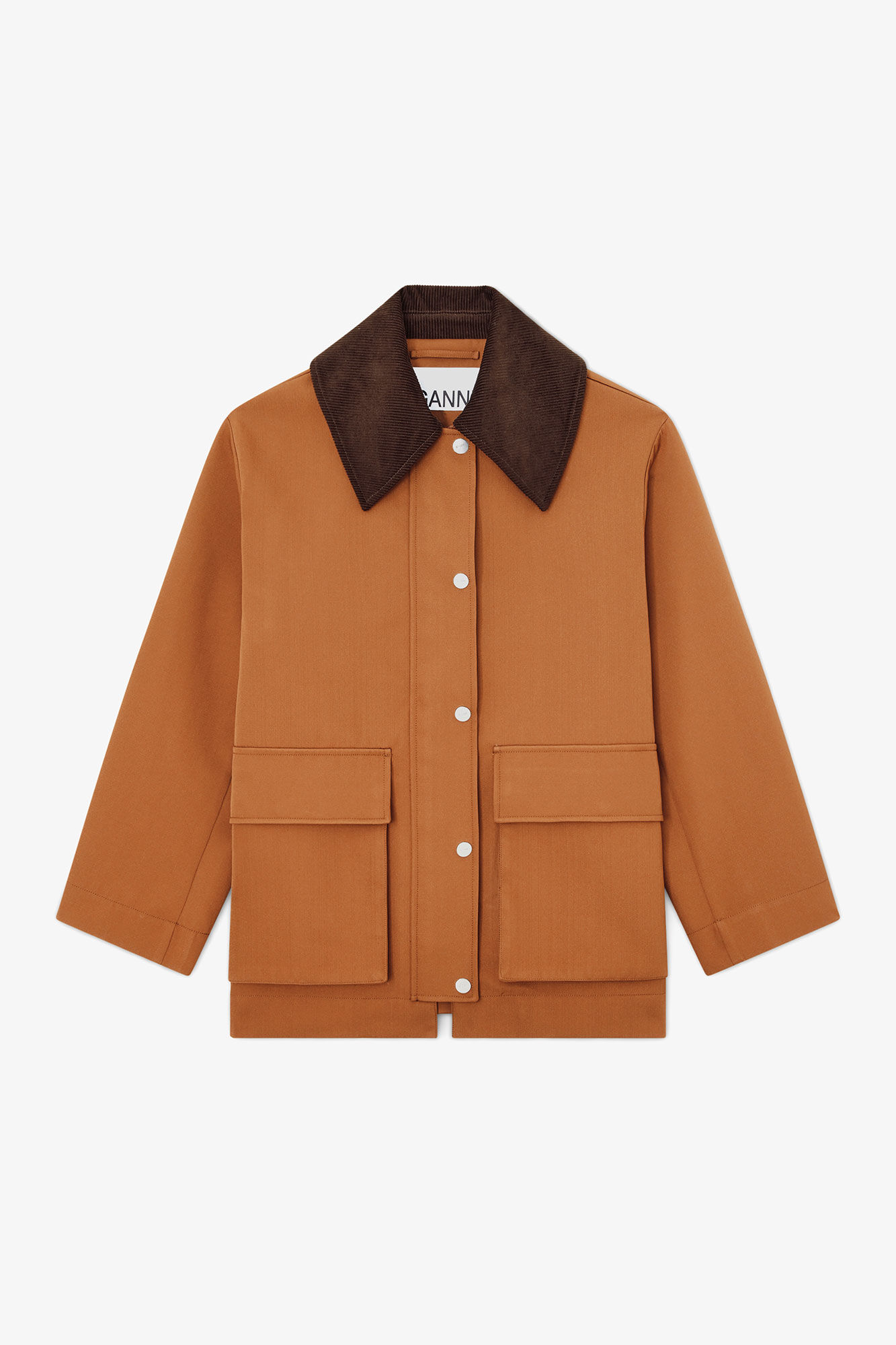 Jacket in Brown Twill, Recycled Polyester, in colour Cinnamon Swirl - 1 - GANNI