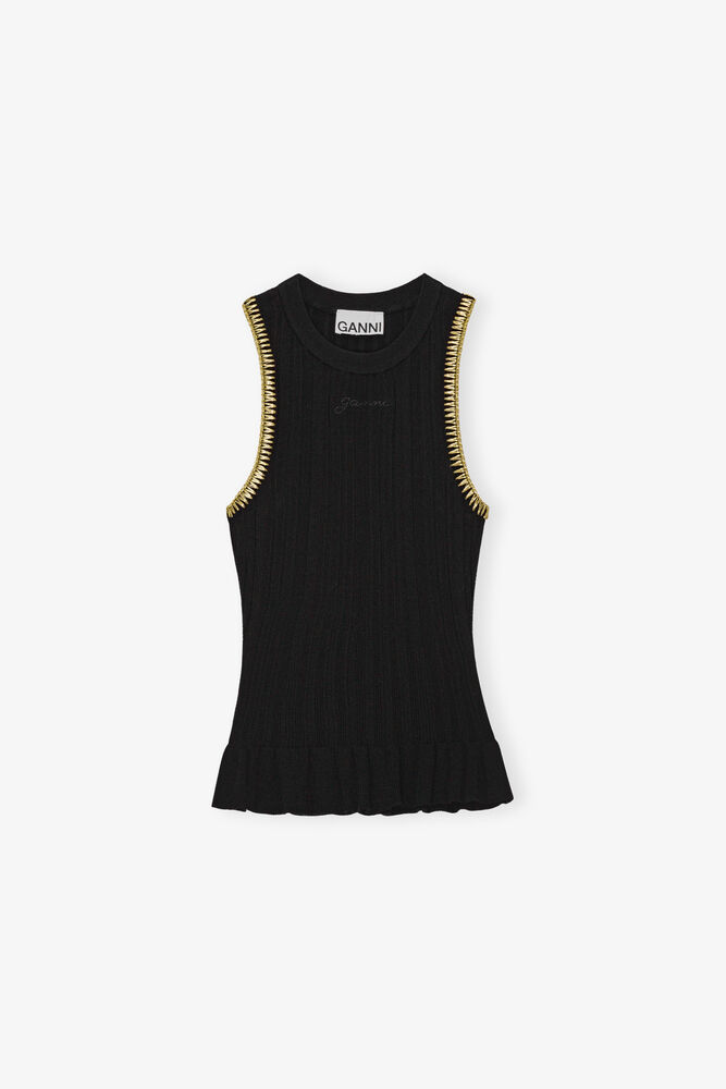 Svart Ribbstickad Linne, Black