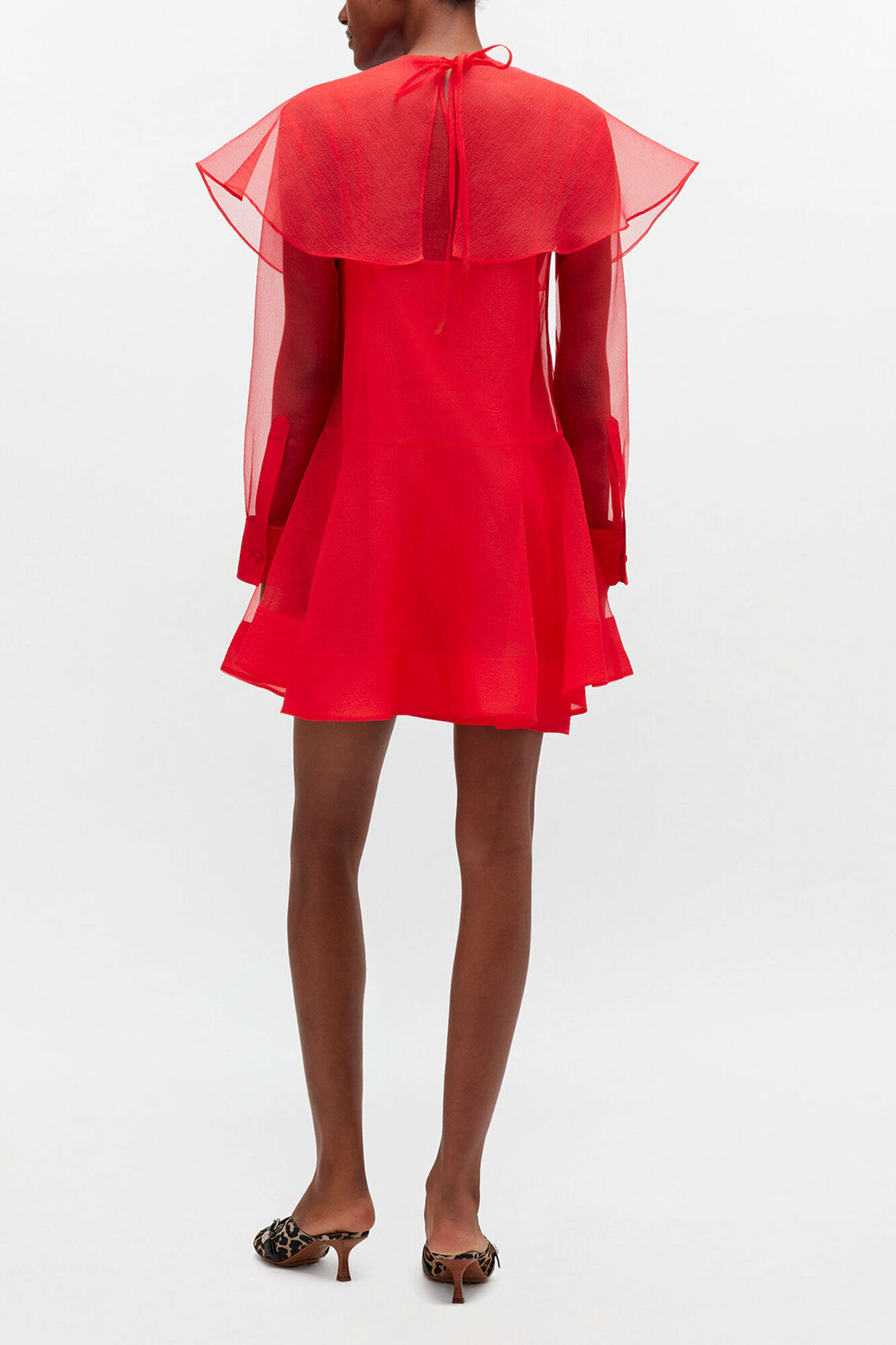 Red Organza Circle Collar Dress, Recycled Polyester, in colour Mars Red - 2 - GANNI