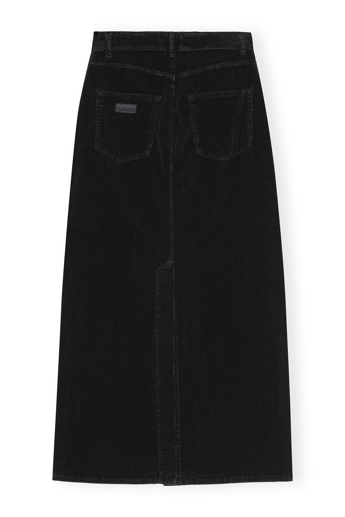 Black Washed Corduroy Long Skirt, Elastane, in colour Black - 2 - GANNI