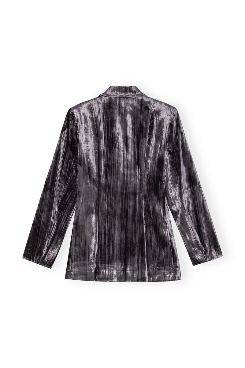 Grey Striped Velvet blazer, Elastane, in colour Phantom - 2 - GANNI