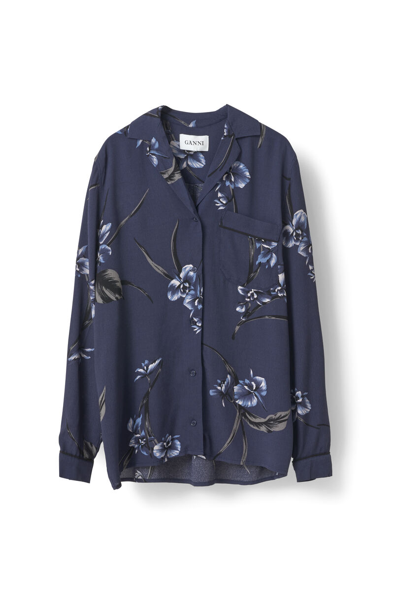 Akina Crepe Shirt, in colour Iris Orchid - 1 - GANNI