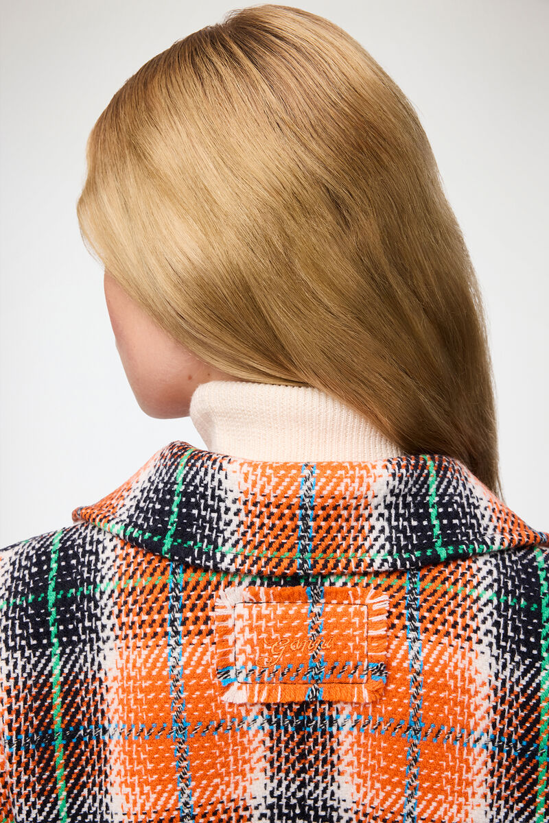 Blazer in Graphic Check, Recycled Wool, in colour Mandarin Orange - 4 - GANNI