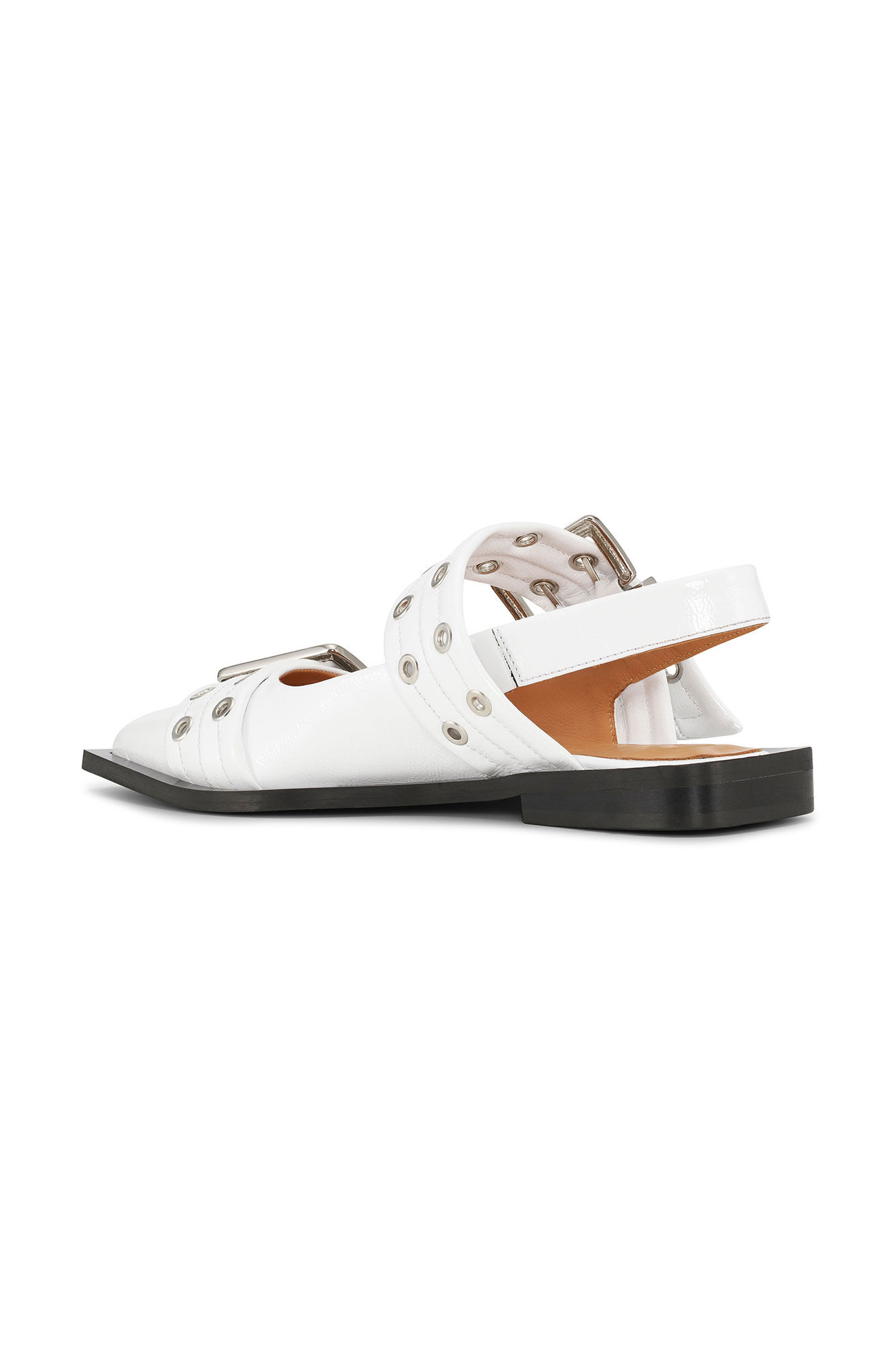 White Wide Welt Buckle Ballerinas, Calf Leather, in colour Egret - 2 - GANNI
