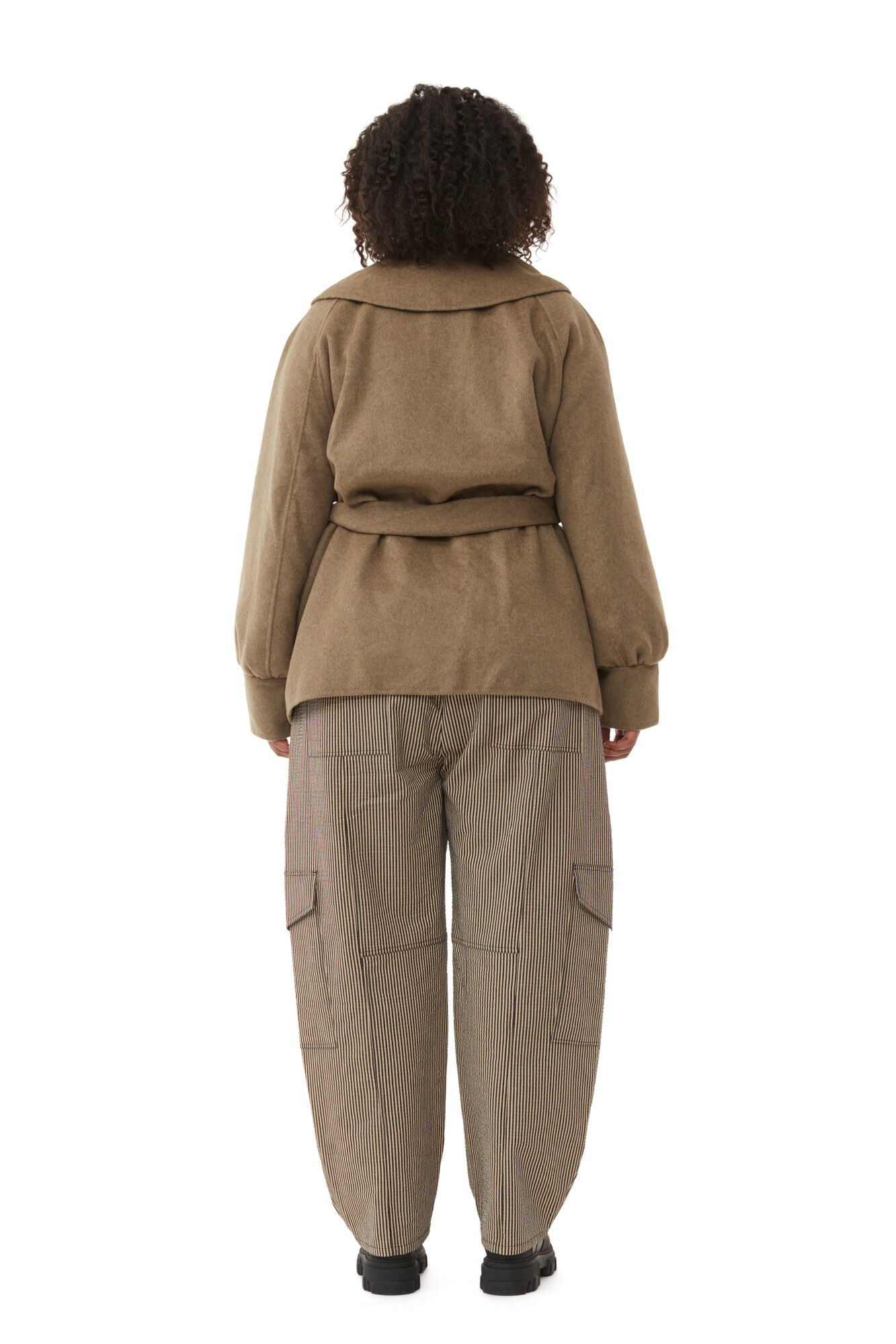 Brown Wool Collar Jacket, Polyamide, in colour Petrified Oak - 8 - GANNI