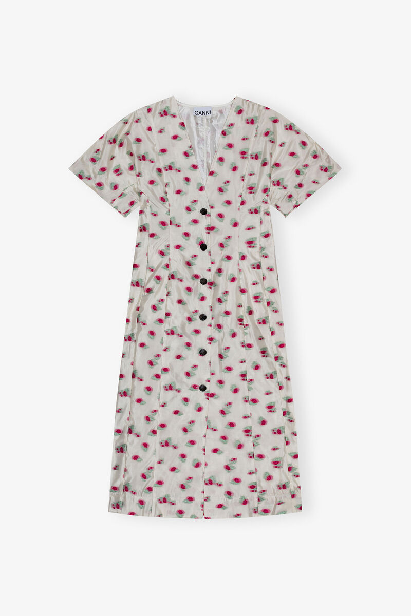 Robe midi en jacquard d'organza &agrave; fleurs, Recycled Polyester, in colour Tofu - 1 - GANNI
