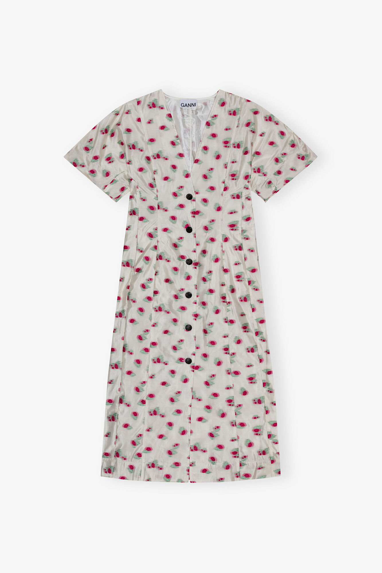 Robe midi en jacquard d'organza &agrave; fleurs, Recycled Polyester, in colour Tofu - 1 - GANNI
