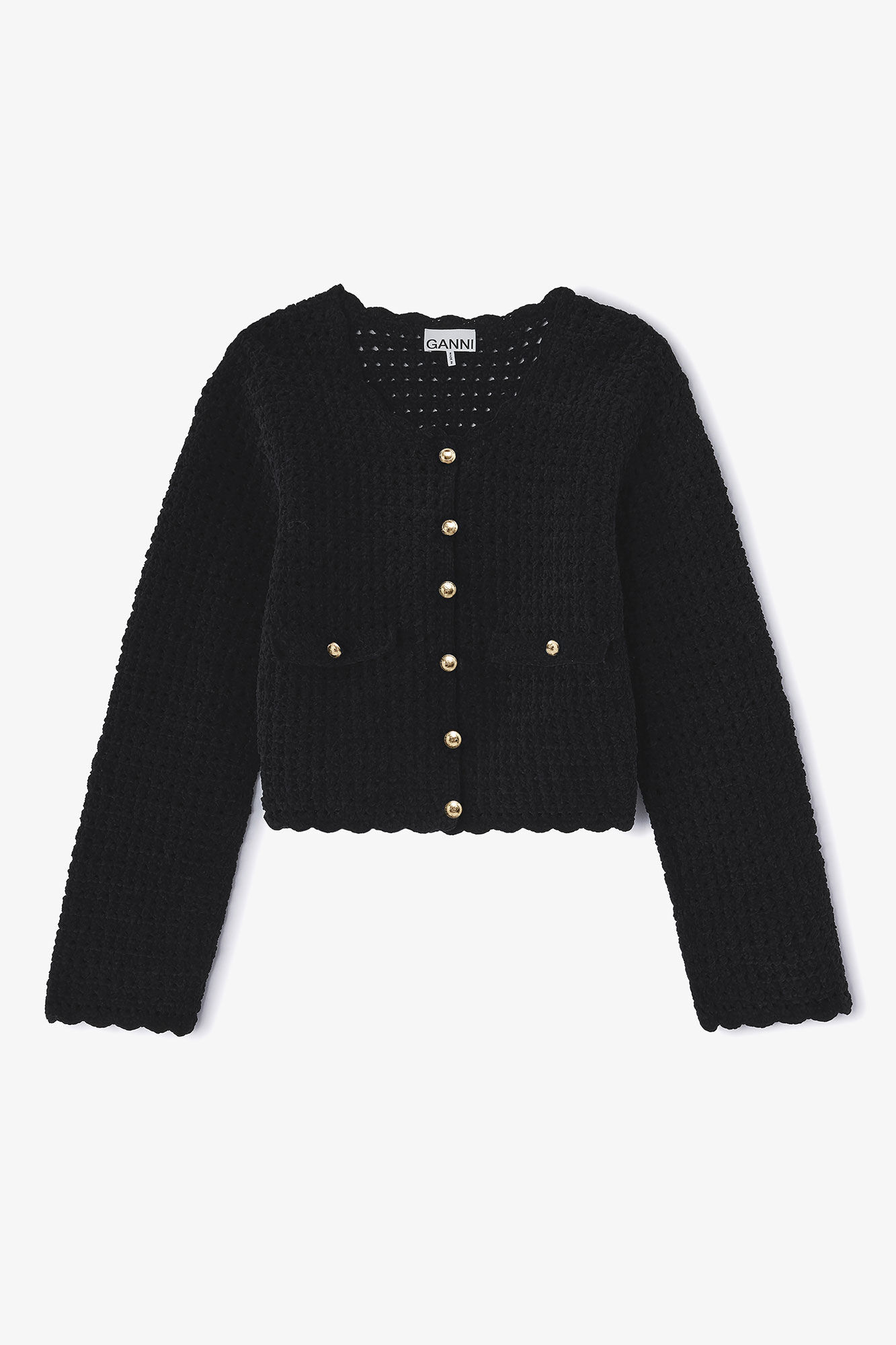 Black Crochet Cardigan, in colour Black - 1 - GANNI