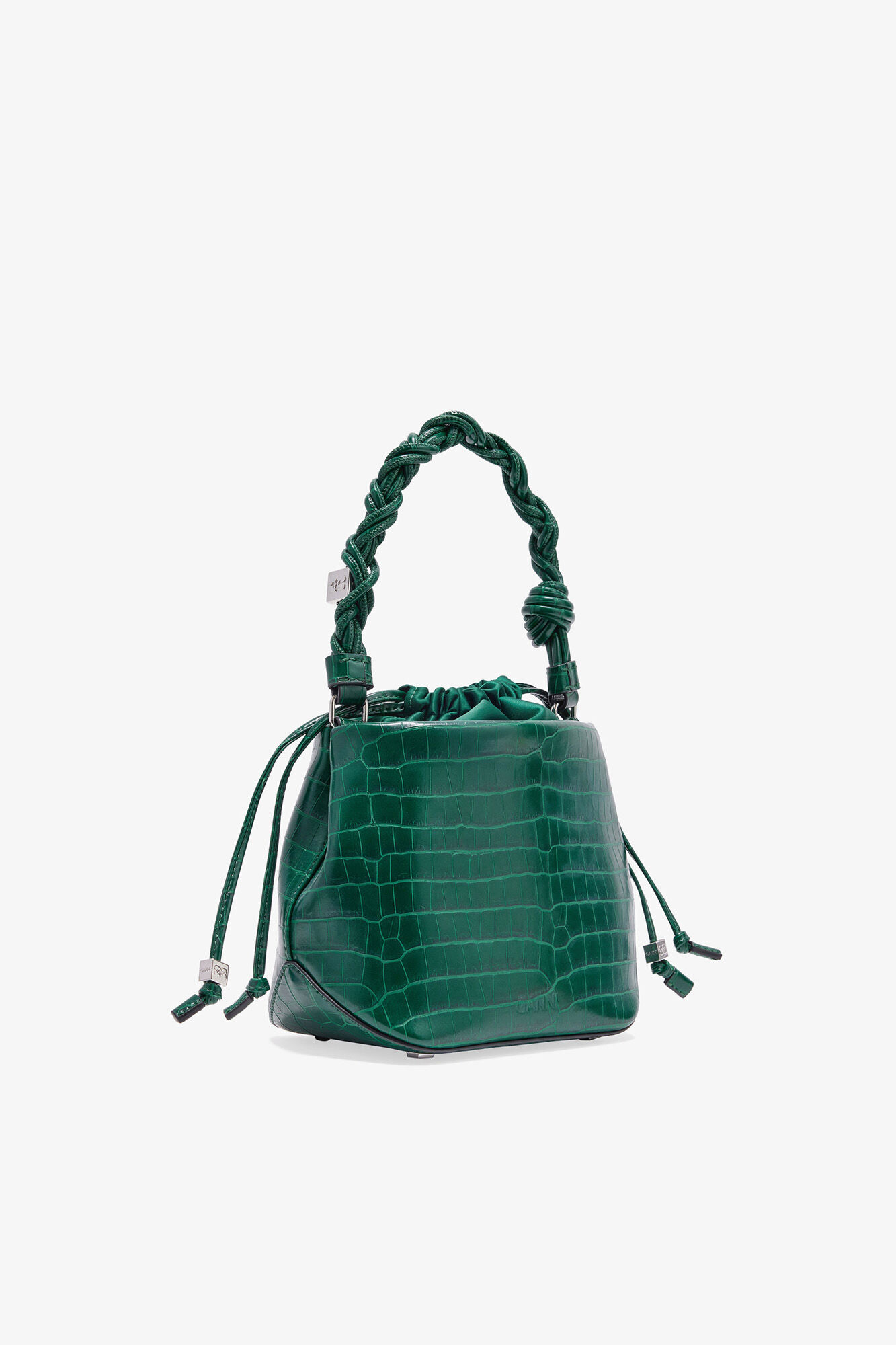 Green Patent Croco Bou Bucket Bag, Recycled Leather, in colour Pineneedle - 2 - GANNI
