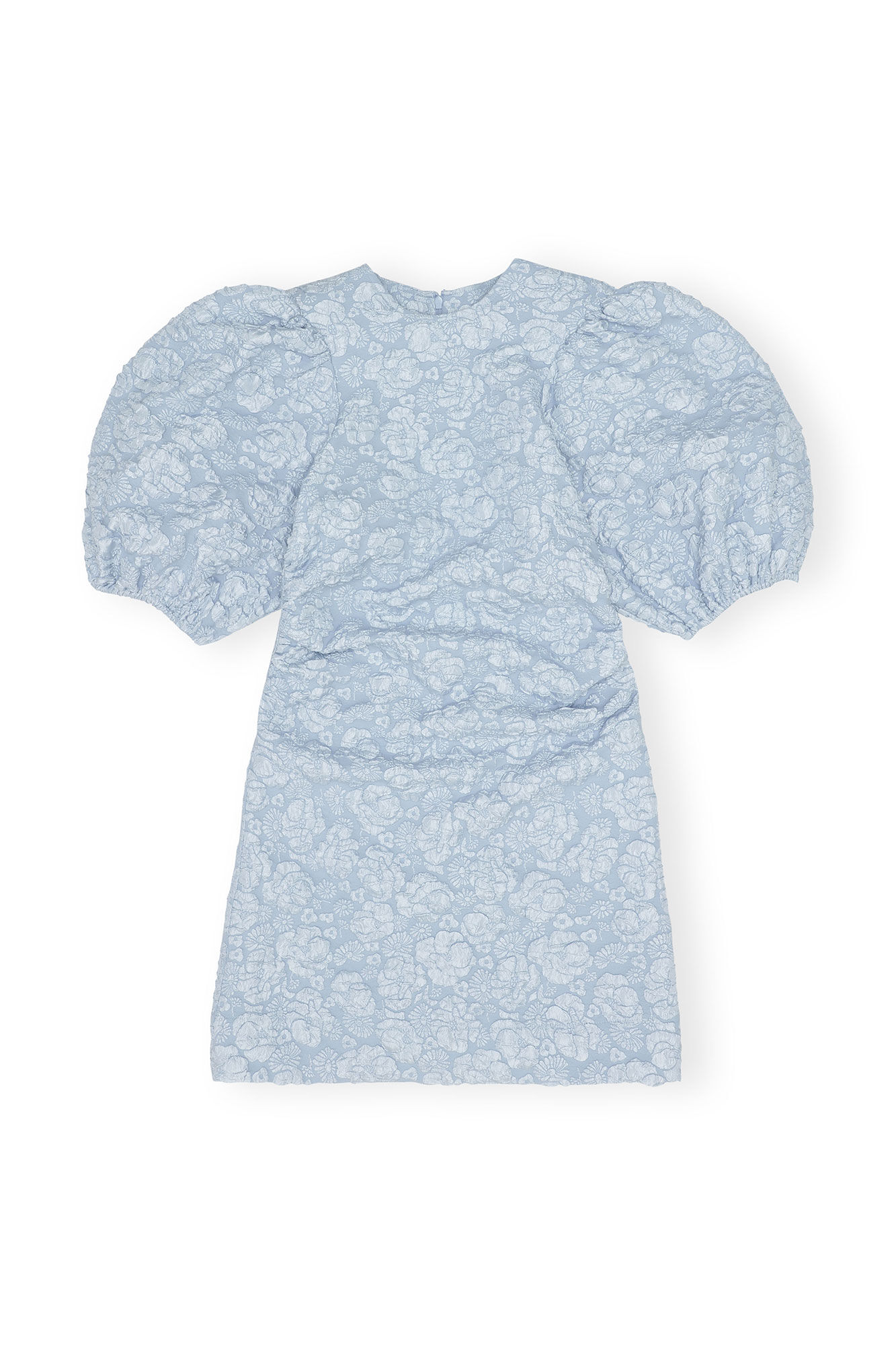Stretch Jacquard Puff Sleeves Mini Dress, Polyester, in colour Sky Blue - 1 - GANNI