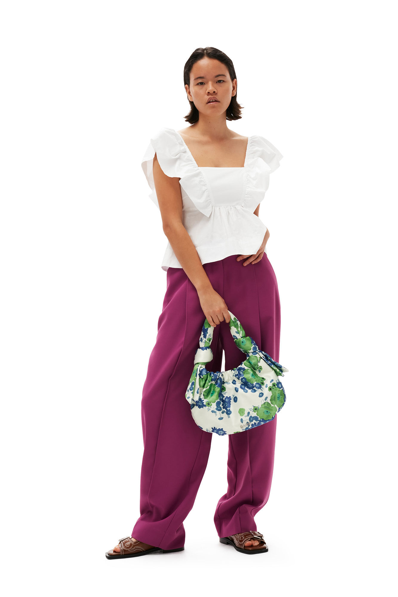 Summer Suiting Relaxed Pleated Pants, LENZING™ ECOVERO™, in colour Purple Wine - 1 - GANNI