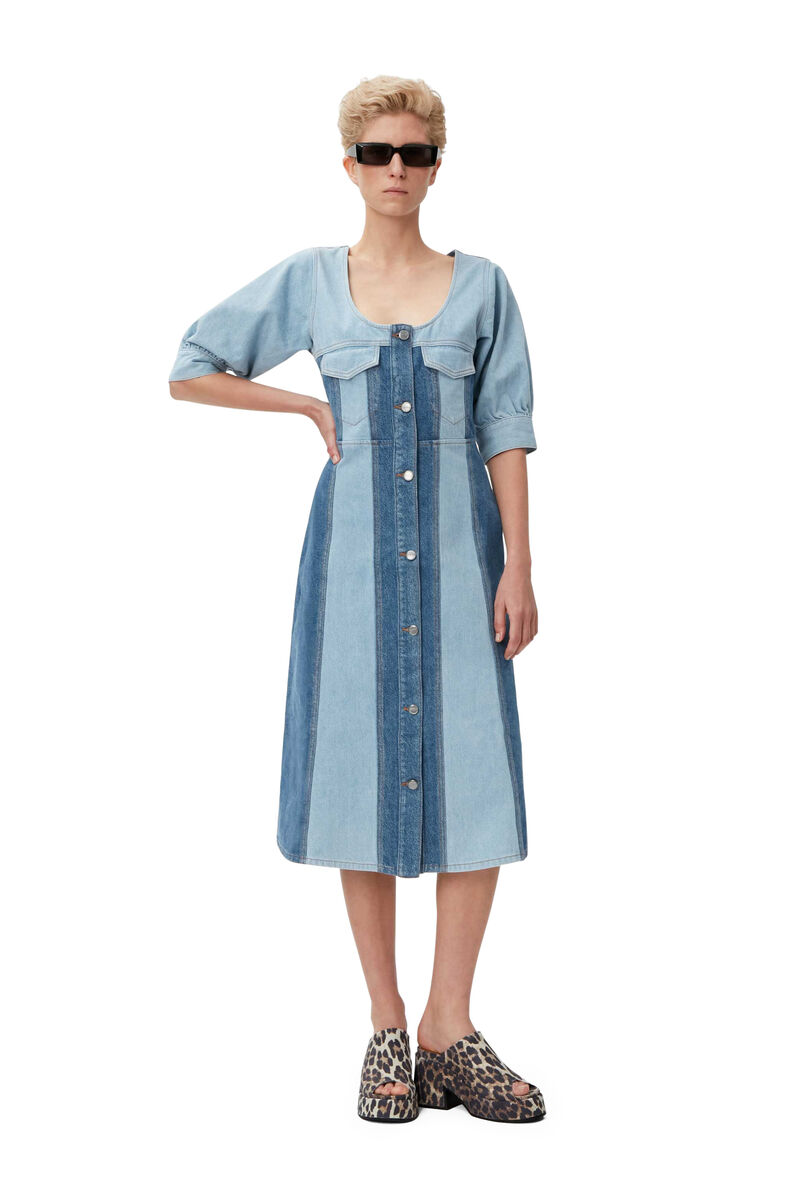 Denim Midi Dress, Cotton, in colour Denim - 1 - GANNI