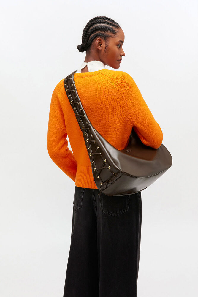 Green Medium Laces Hobo Bag, Dark Olive