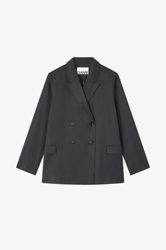 Double-breasted Wool Blazer, Black