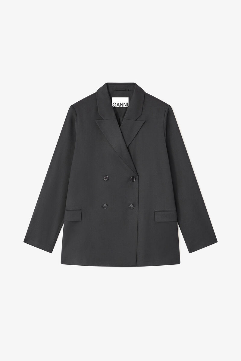 Double-breasted Wool Blazer, Elastane, in colour Black - 1 - GANNI