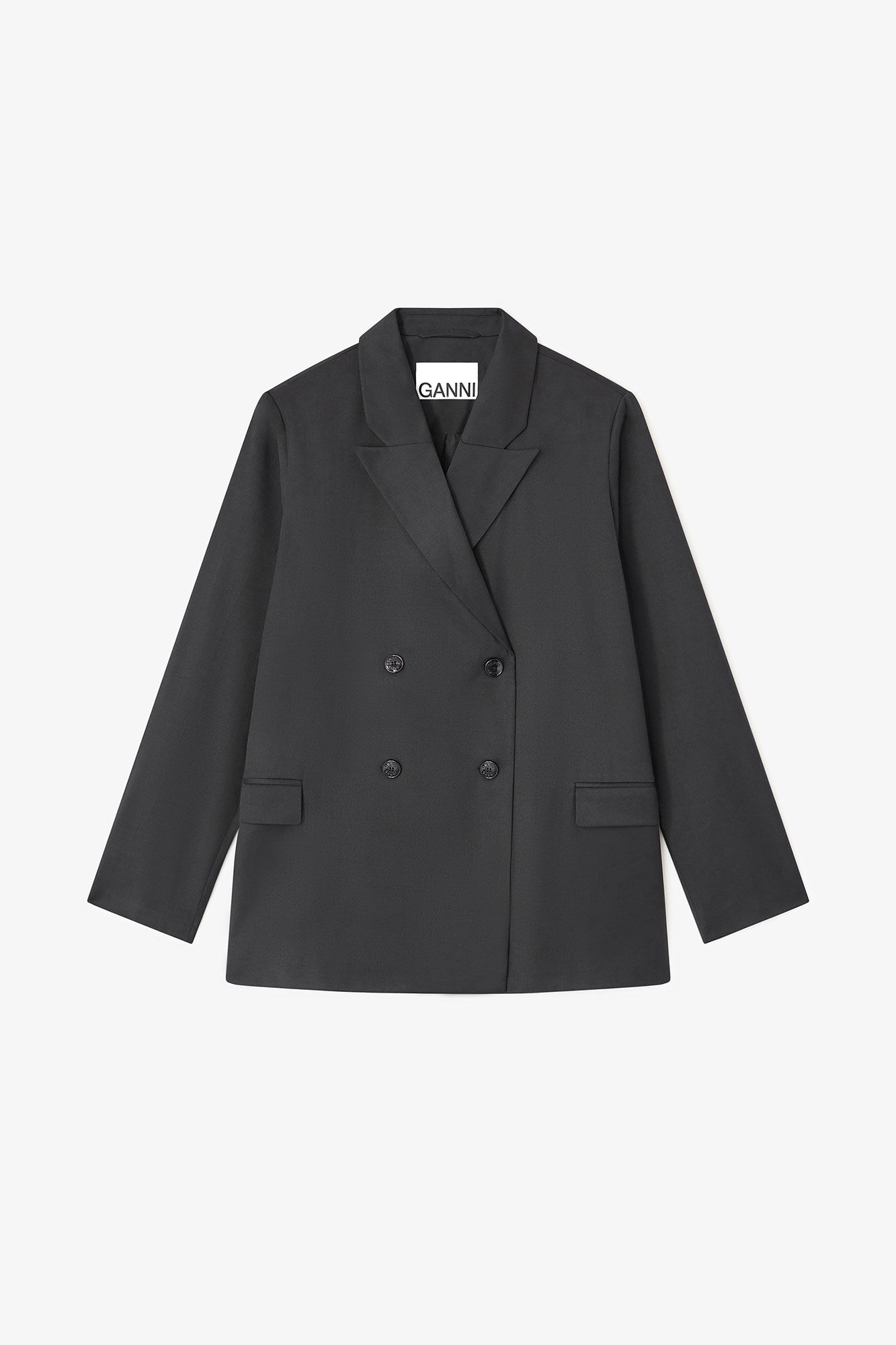 Double-breasted Wool Blazer, Elastane, in colour Black - 1 - GANNI