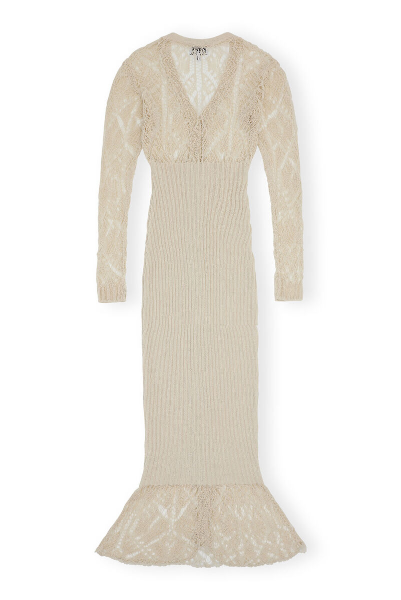 Beige Cotton Lace Button Down Maxi Dress, Cotton, in colour Egret - 2 - GANNI