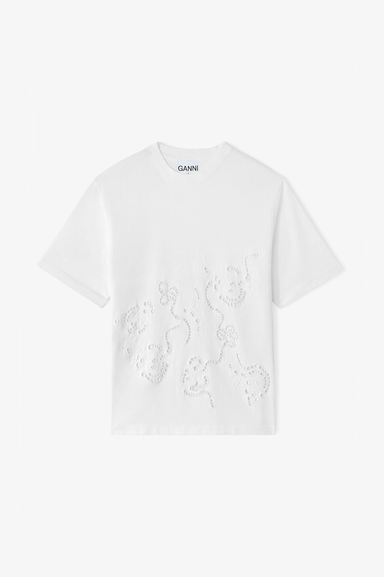 T-shirt in White Broderie Anglaise, Organic Cotton, in colour Bright White - 1 - GANNI