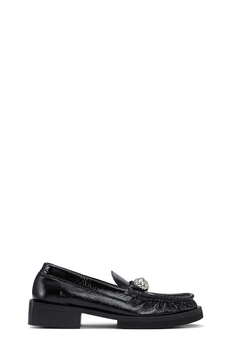 Embellished Loafers, Calf Leather, in colour Black - 1 - GANNI