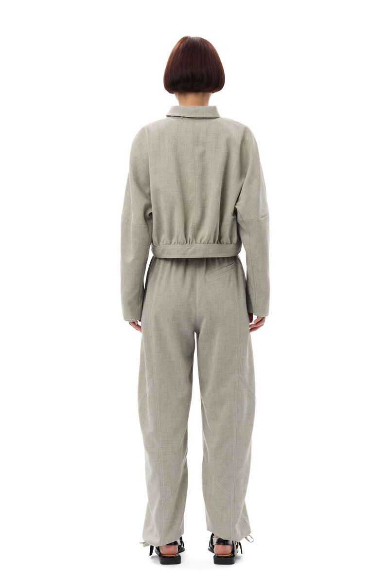 Grey Light Melange Suiting Short Jacke, Polyester, in colour Alfalfa - 4 - GANNI