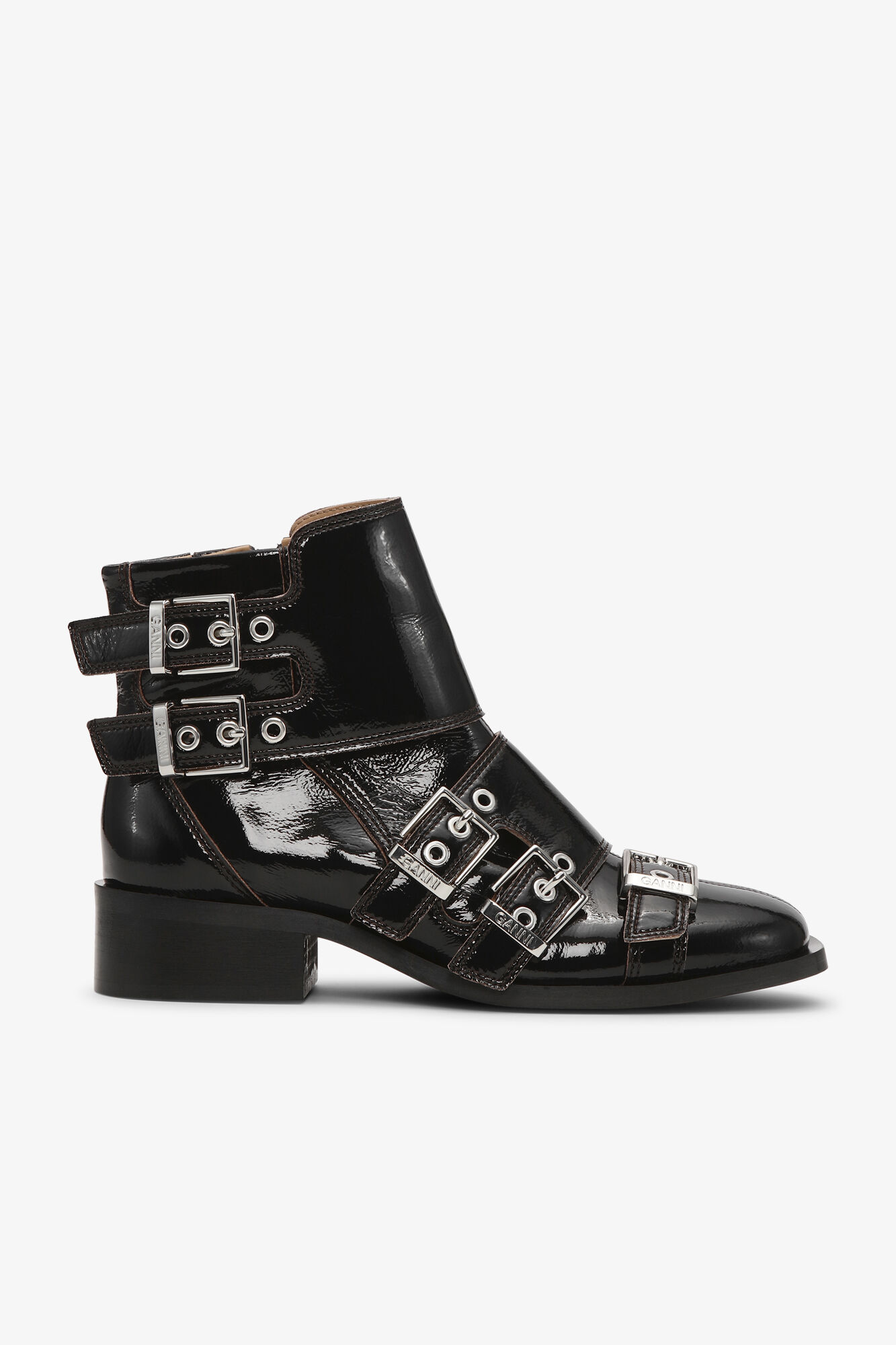 Black Feminine Buckle Naplack Boots, Cotton, in colour Black - 1 - GANNI