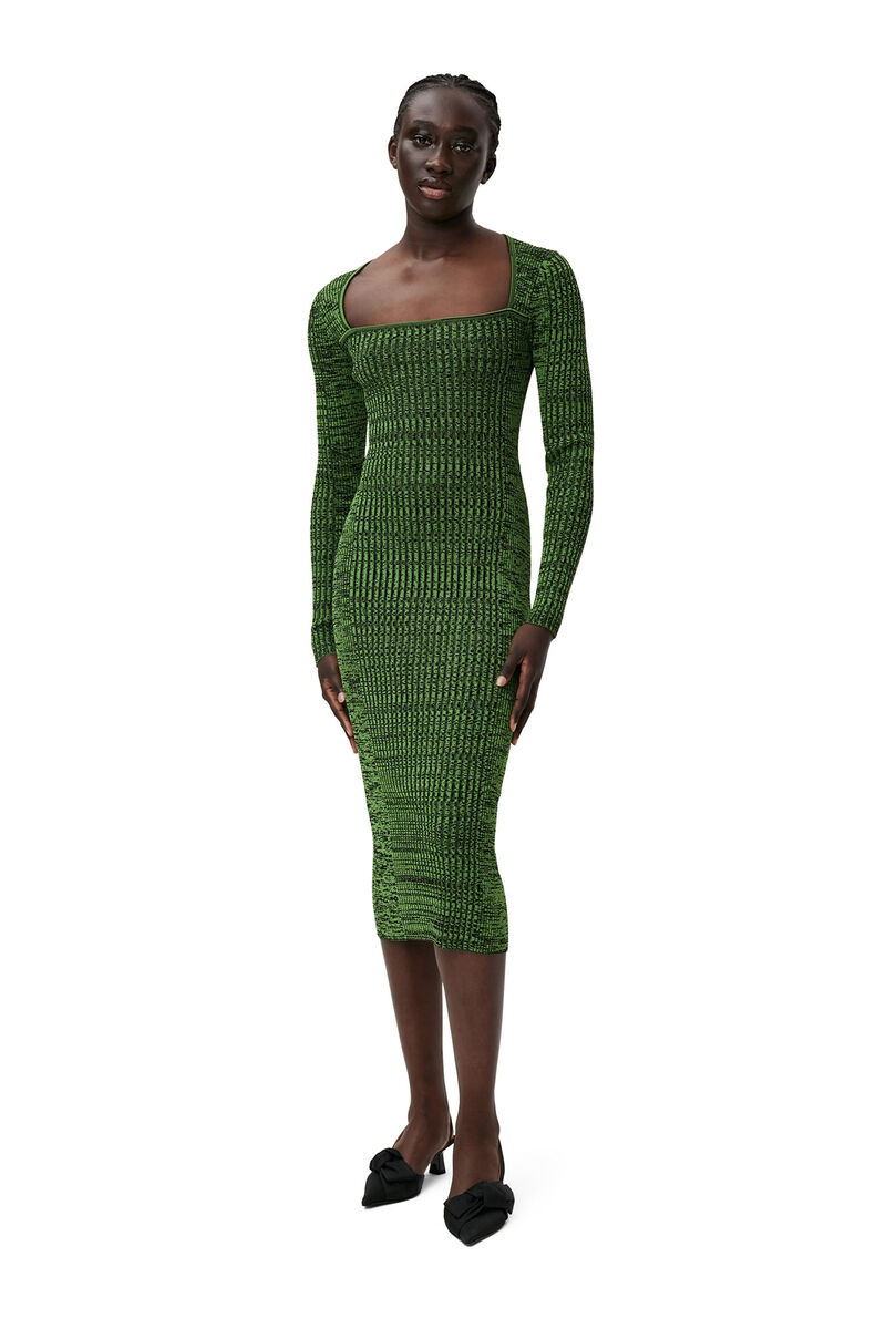 Green Melange Knit Kjole , Elastane, in colour Kelly Green - 1 - GANNI