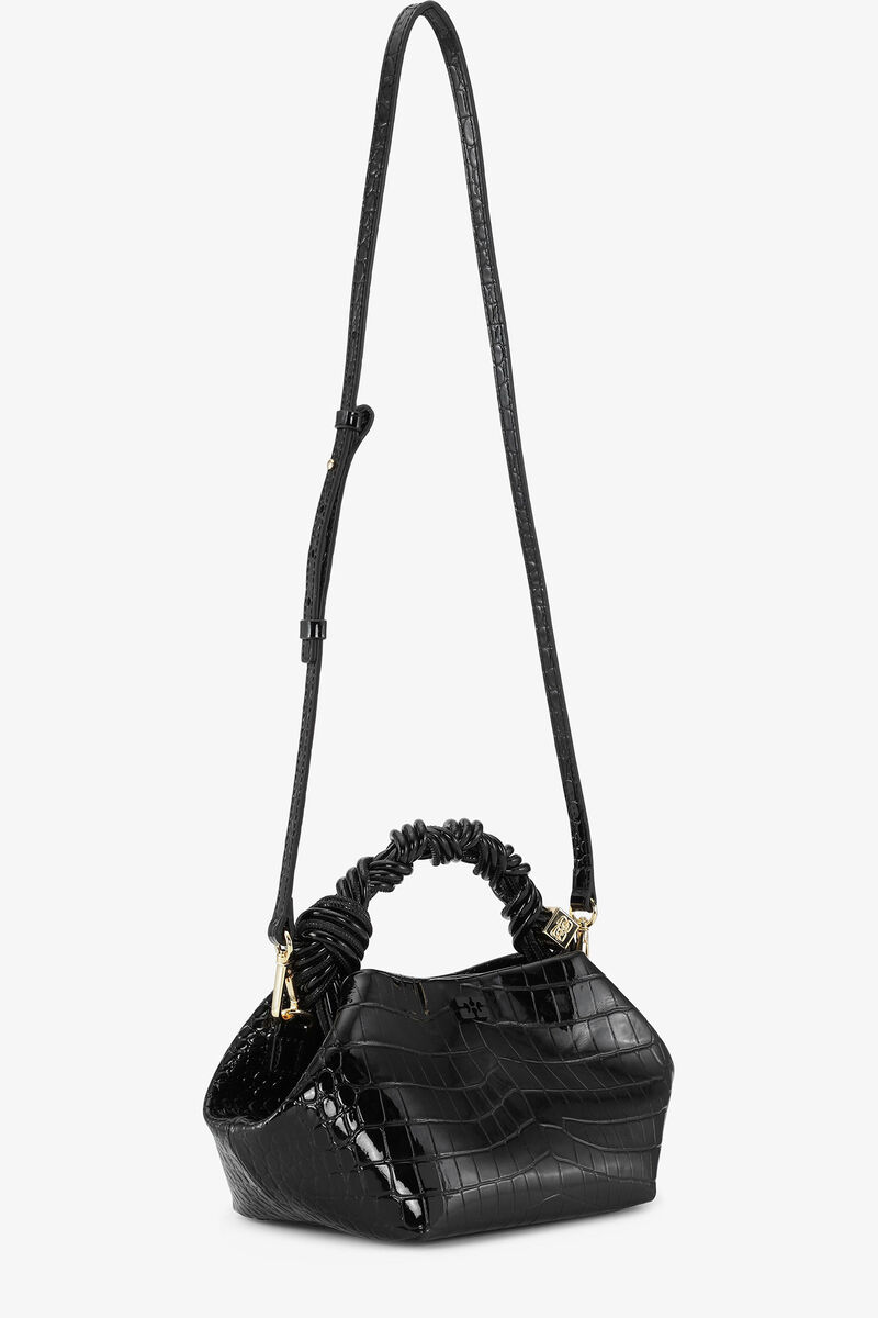 Petit sac Bou Bag verni croco noir, Polyester, in colour Black - 3 - GANNI