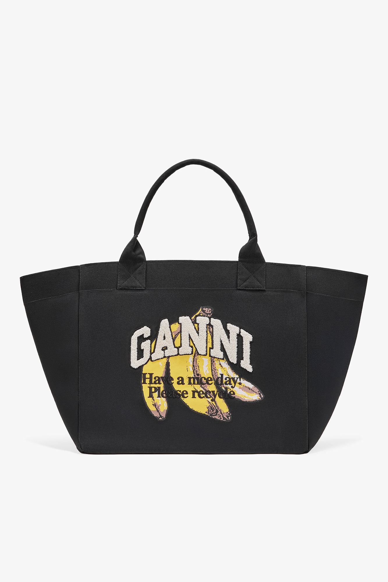 Black XXL Banana Print Tote, Recycled Cotton, in colour Black - 1 - GANNI