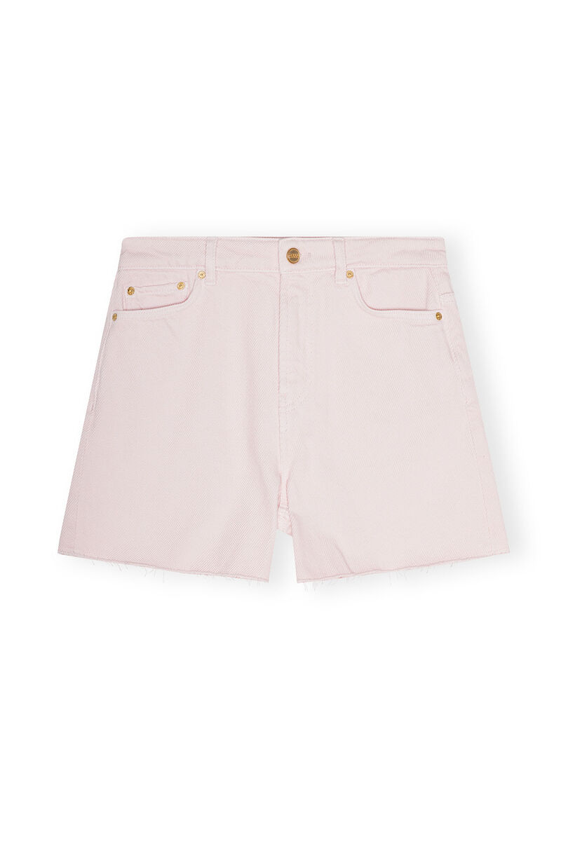 Light Pink Denim Shorts, Cotton, in colour Mauve Chalk - 1 - GANNI