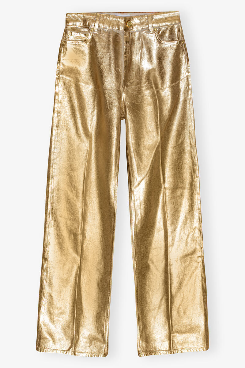 Gold Foil Wide Jeans, Cotton, in colour Egret - 1 - GANNI