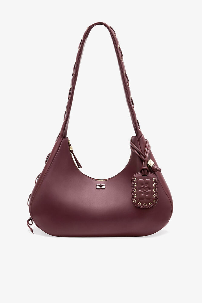 Burgundy Medium Laces Hobo Bag, Burgundy