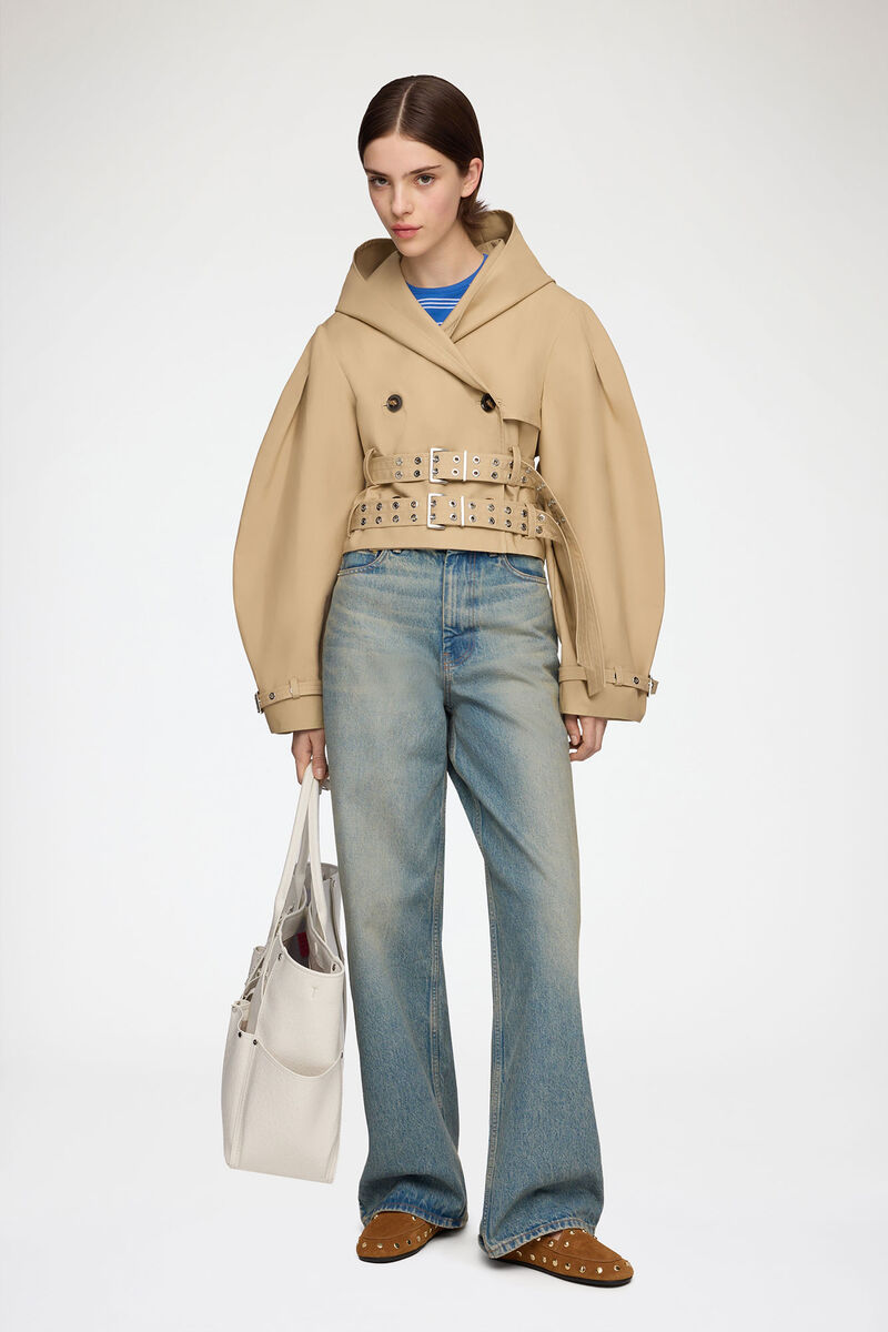 Veste trench en coton double, Organic Cotton, in colour Warm Sand - 2 - GANNI